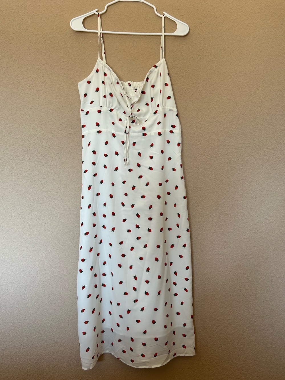 Strawberry Print Tie-Front Smocked Back Midi/Maxi Cami Dress 🍓